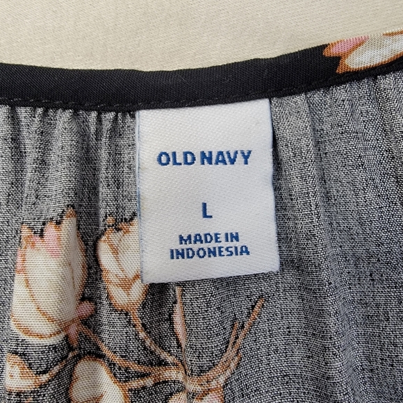 Old Navy Peasant Dress Short Black Floral Tiered Skirt V-neck Long Sleeve L - Picture 6 of 12